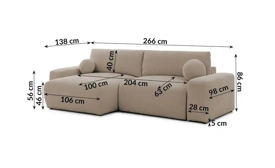 S-STYLE Ecksofa, Bemaßung