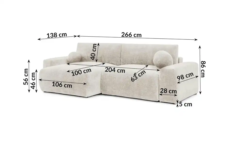 S-STYLE Ecksofa, Bemaßung