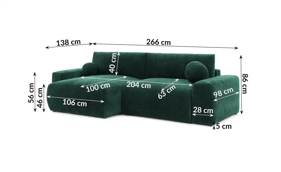 S-STYLE Ecksofa, Bemaßung