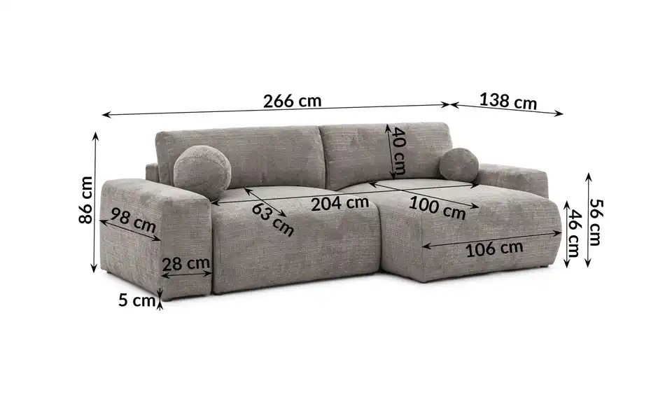 S-STYLE Ecksofa, Bemaßung