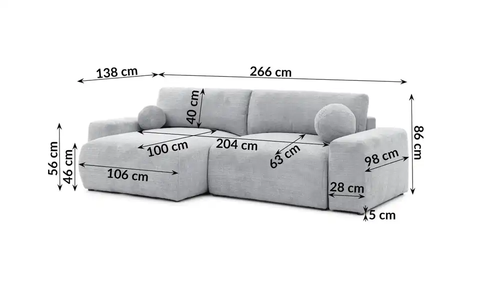 S-STYLE Ecksofa, Bemaßung