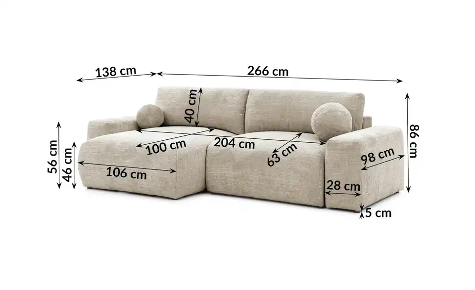 S-STYLE Ecksofa, Bemaßung
