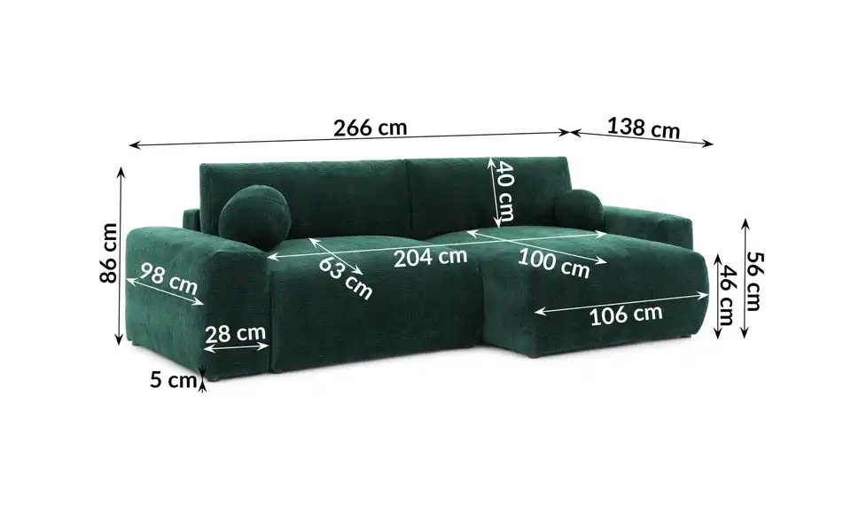 S-STYLE Ecksofa, Bemaßung