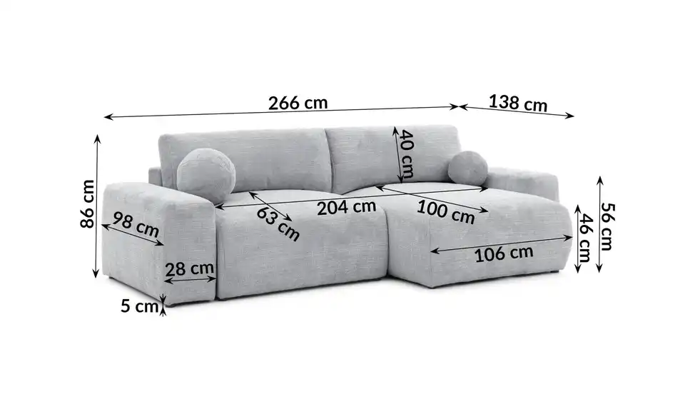 S-STYLE Ecksofa, Bemaßung