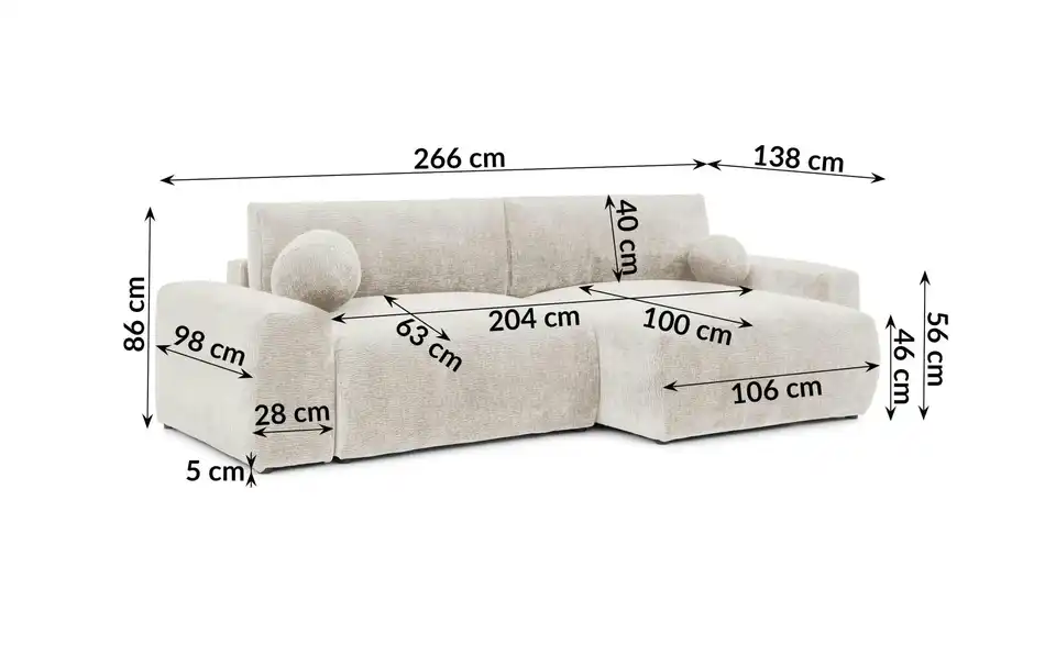 S-STYLE Ecksofa, Bemaßung