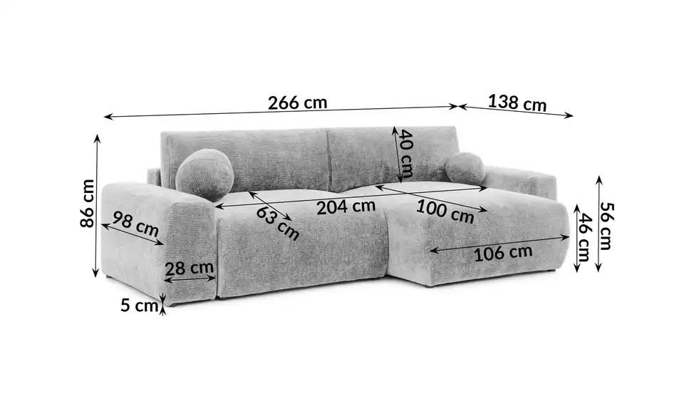 S-STYLE Ecksofa, Bemaßung