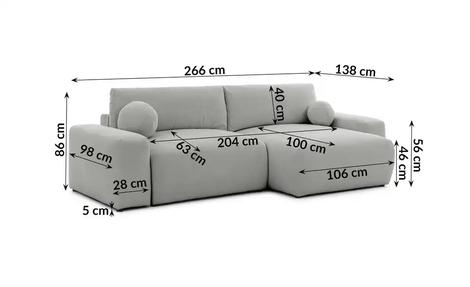 S-STYLE Ecksofa, Bemaßung