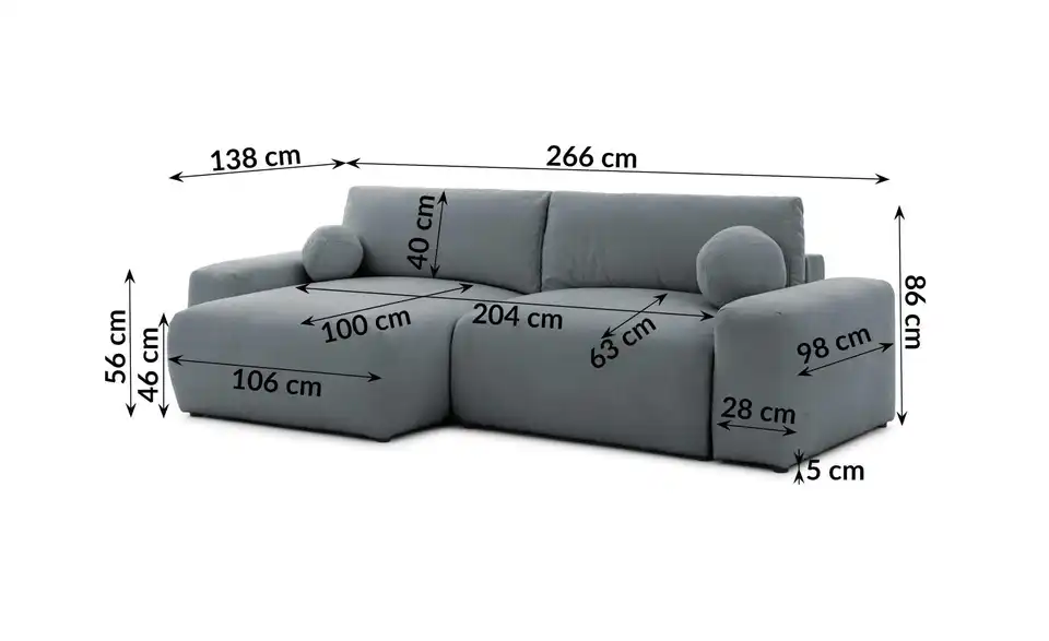 S-STYLE Ecksofa, Bemaßung