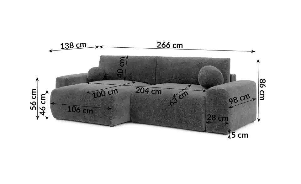S-STYLE Ecksofa, Bemaßung
