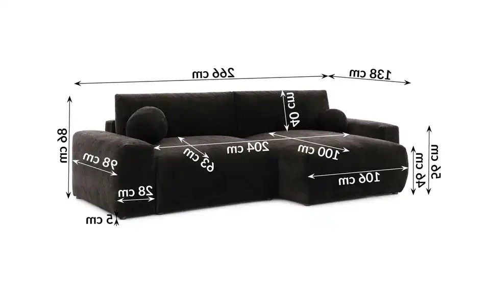 S-STYLE Ecksofa, Bemaßung