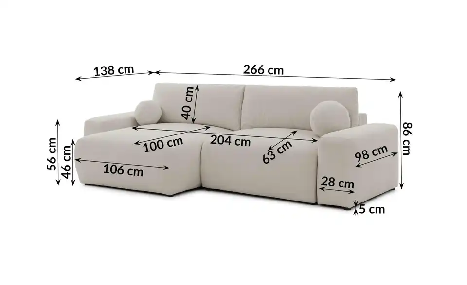 S-STYLE Ecksofa, Bemaßung