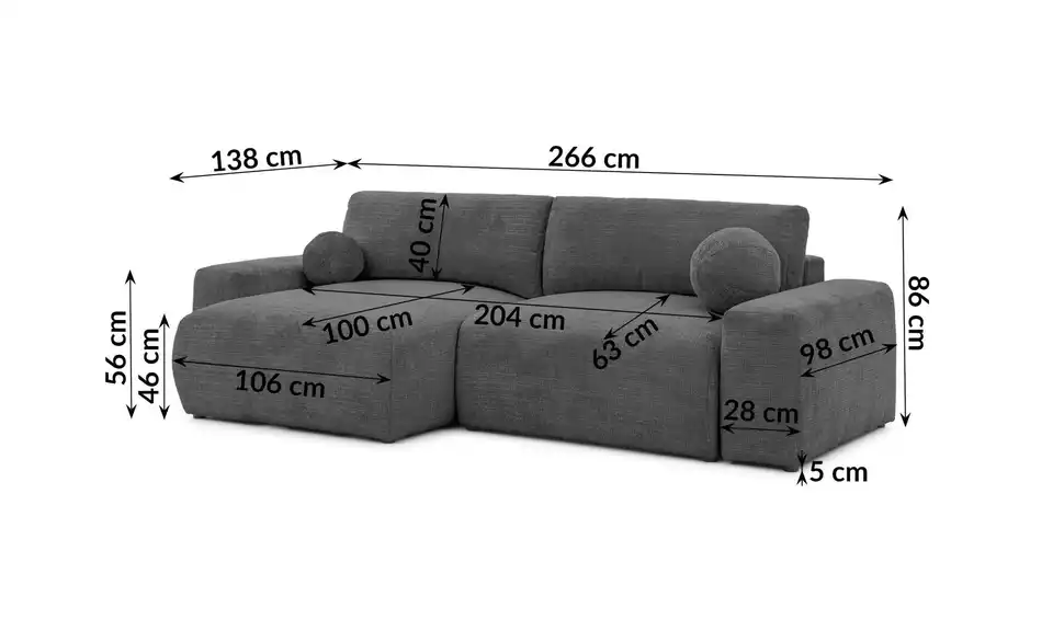 S-STYLE Ecksofa, Bemaßung