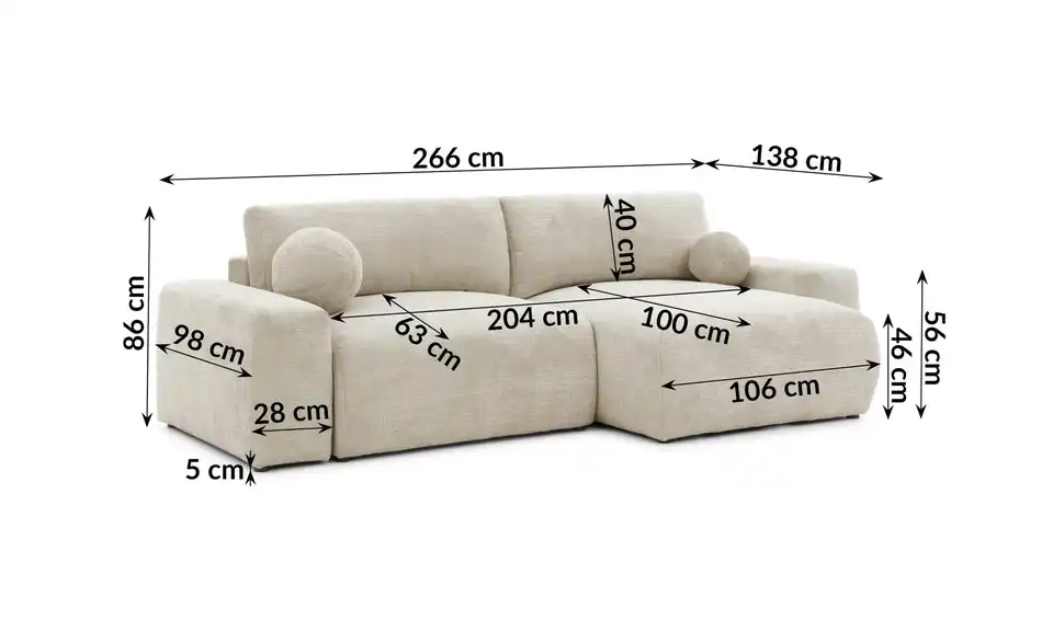 S-STYLE Ecksofa, Bemaßung