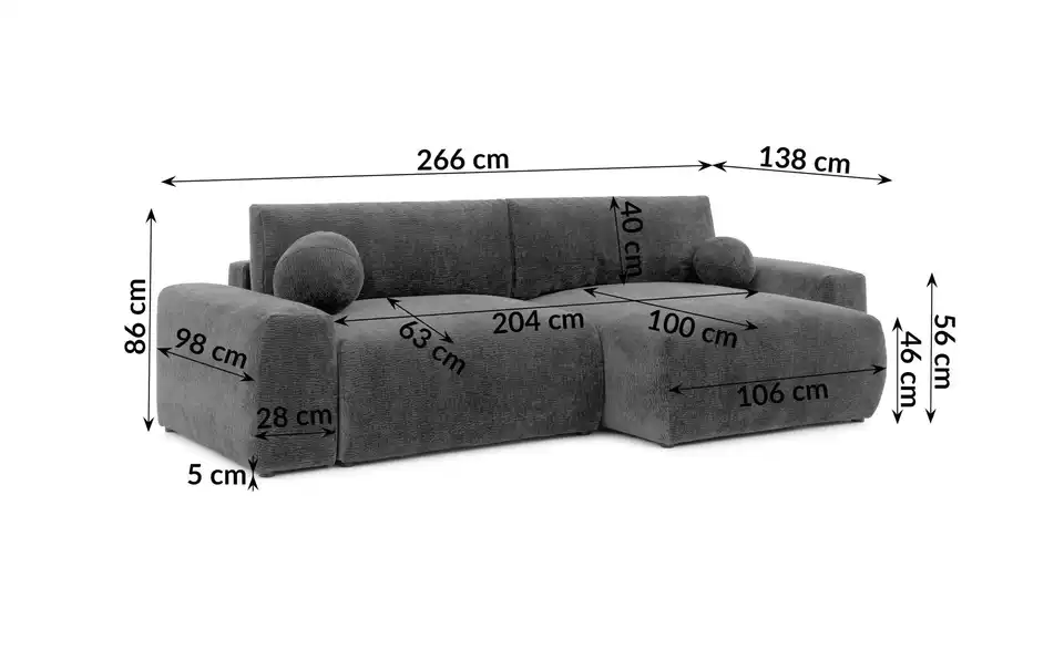 S-STYLE Ecksofa, Bemaßung