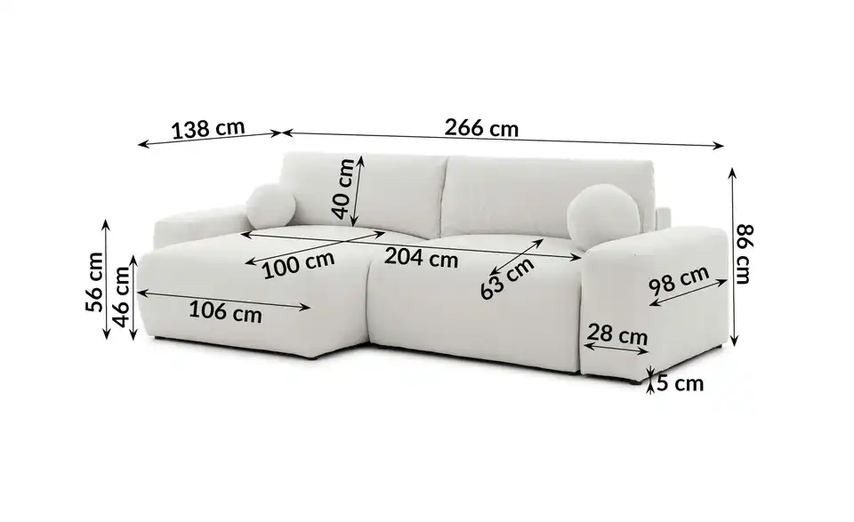 S-STYLE Ecksofa, Bemaßung