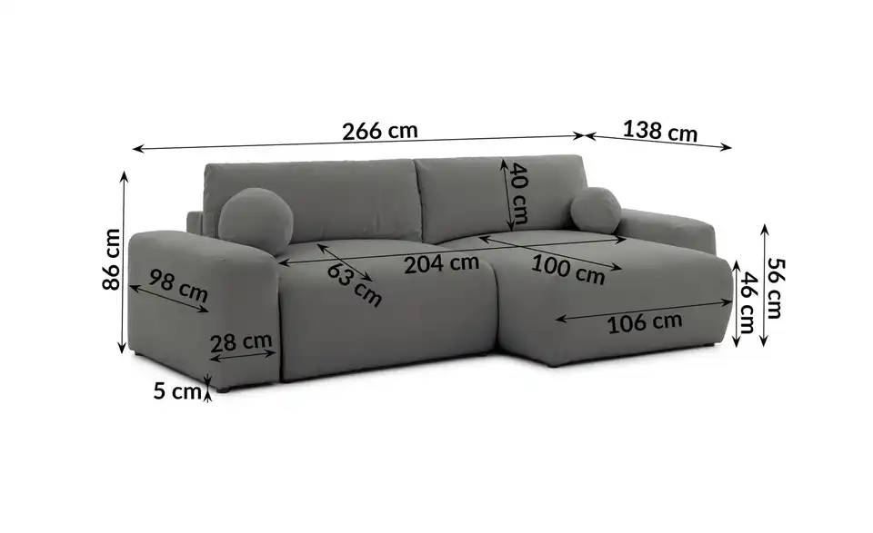 S-STYLE Ecksofa, Bemaßung