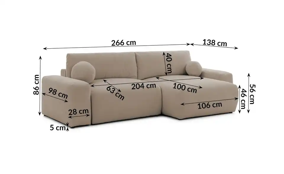 S-STYLE Ecksofa, Bemaßung