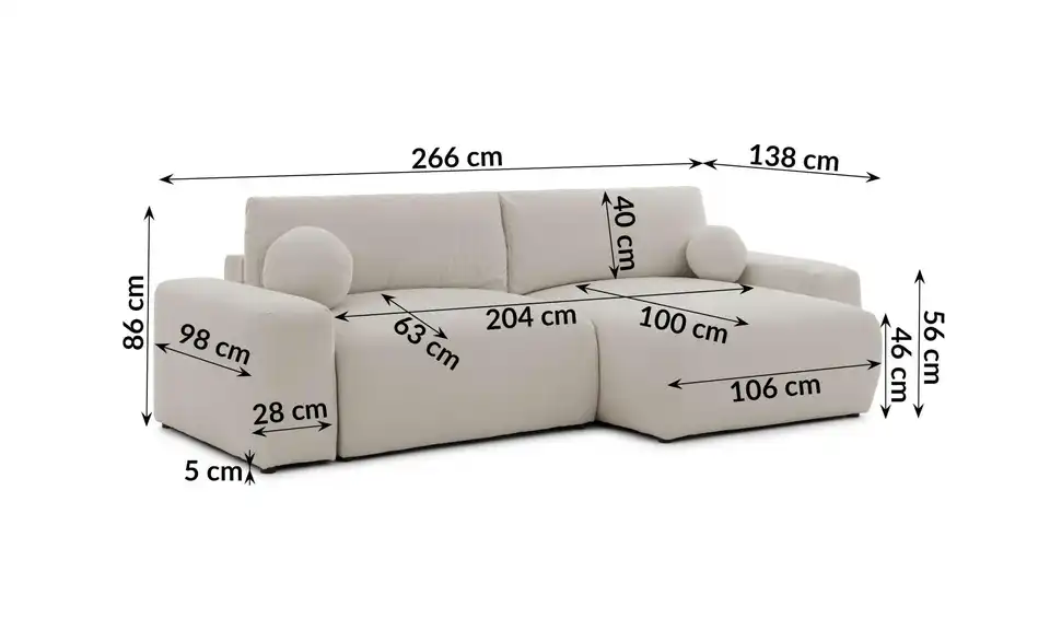 S-STYLE Ecksofa, Bemaßung