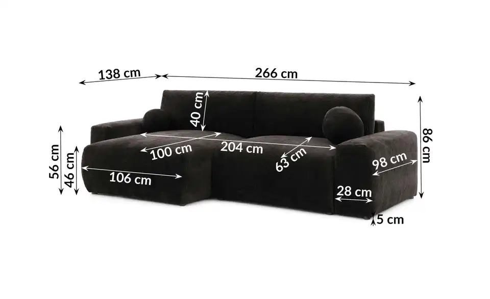 S-STYLE Ecksofa, Bemaßung