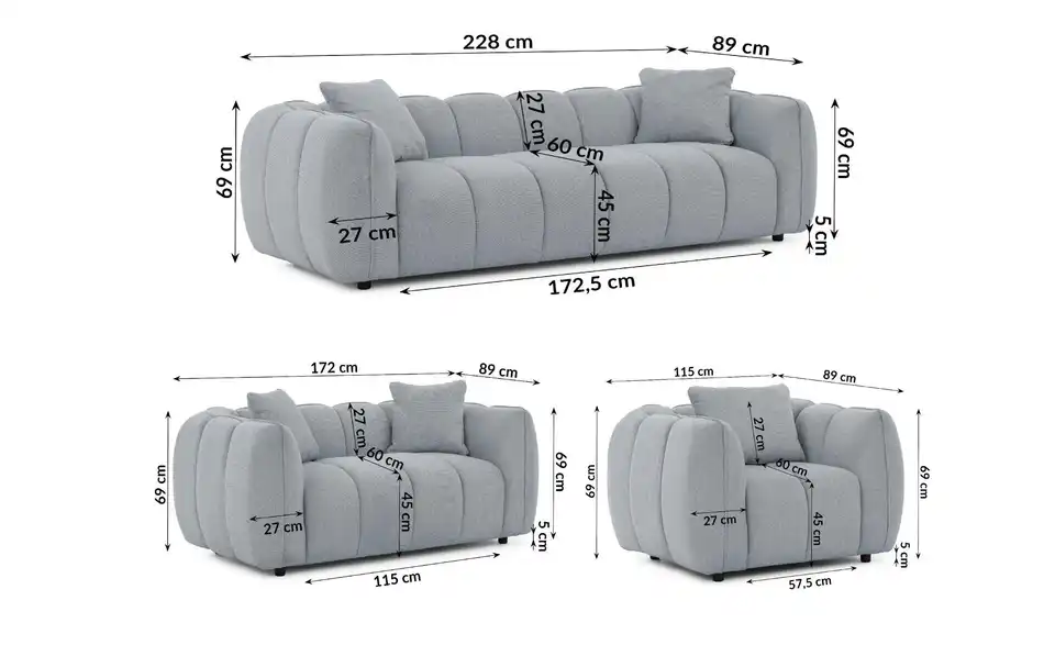 S-STYLE Polstergarnitur 3+2+1, Bemaßung