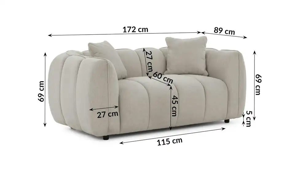 S-STYLE Einzelsofa, Bemaßung
