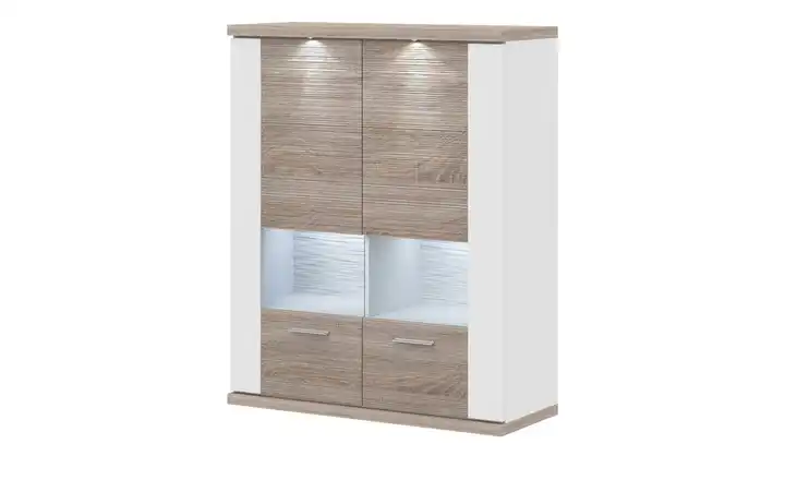 Hängevitrine  Toulon Weiß, Eiche sägerau (Nachbildung) Spot- und Nischenbeleuchtung