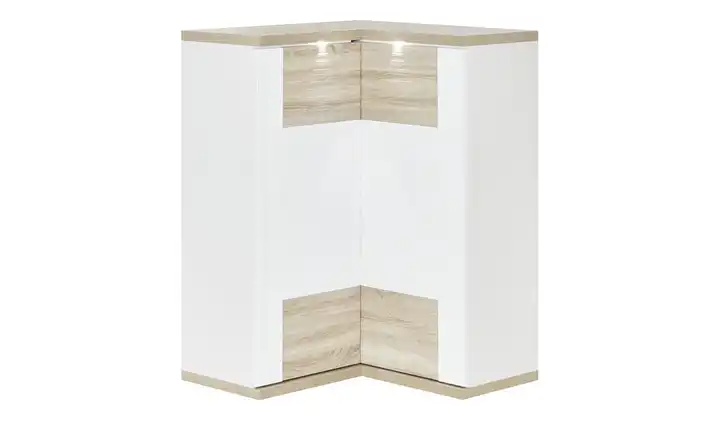 Eck-Highboard Toulon Weiß, Eiche sägerau (Nachbildung)