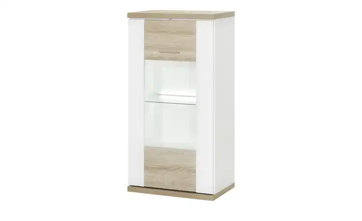 Vitrine Toulon links Spot- und Glaskantenbeleuchtung Weiß, Eiche (Nachbildung)