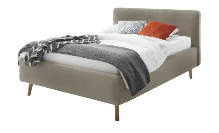 Polsterbettgestell Mattis Taupe Webstoff fein 140 cm mit Bettkasten