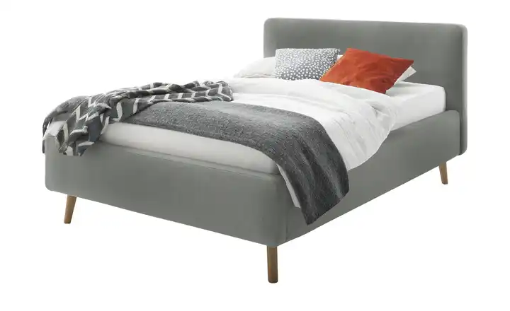 Polsterbettgestell Mattis Grau Webstoff fein 140 cm mit Bettkasten