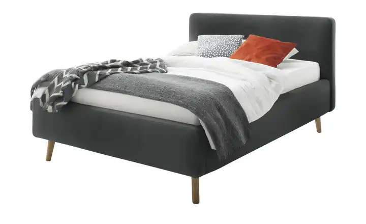 Polsterbettgestell Mattis Anthrazit Webstoff fein 140 cm mit Bettkasten