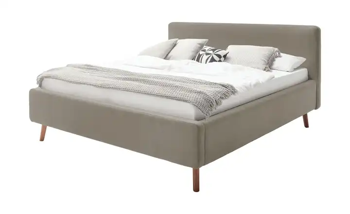 Polsterbettgestell Mattis Taupe Webstoff fein 180 cm mit Bettkasten