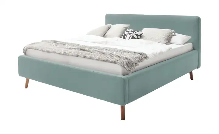 Polsterbettgestell Mattis Eisblau Webstoff fein 180 cm mit Bettkasten
