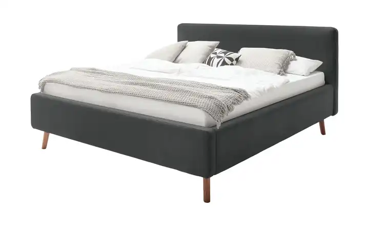 Polsterbettgestell Mattis Anthrazit Webstoff fein 180 cm mit Bettkasten