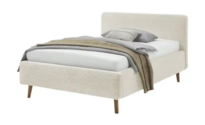 Polsterbettgestell Mattis Beige Cordstoff 140 cm mit Bettkasten