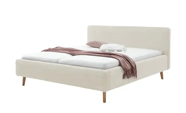Polsterbettgestell Mattis Beige Cordstoff 160 cm mit Bettkasten