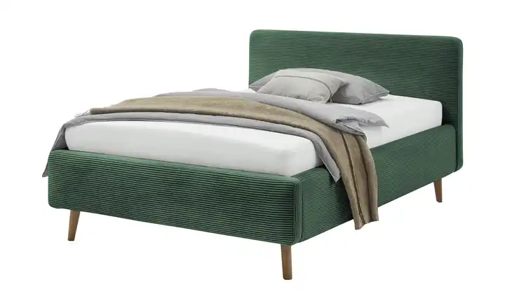Polsterbettgestell Mattis Dunkelgrün Cordstoff 140 cm mit Bettkasten