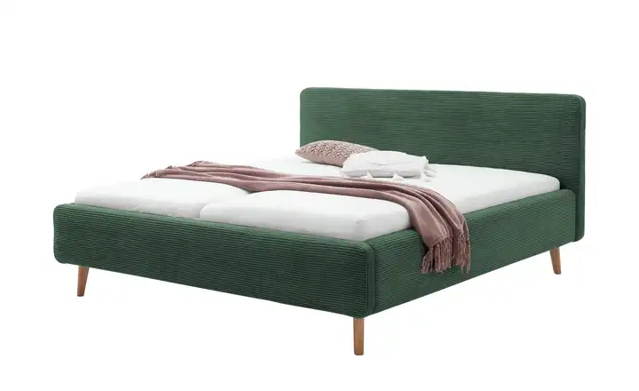 Polsterbettgestell Mattis Dunkelgrün Cordstoff 180 cm mit Bettkasten