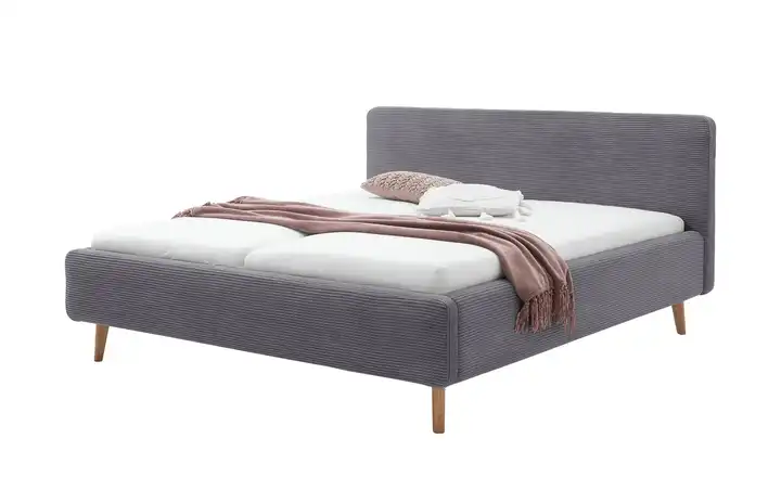 Polsterbettgestell Mattis Grau Cordstoff 180 cm mit Bettkasten