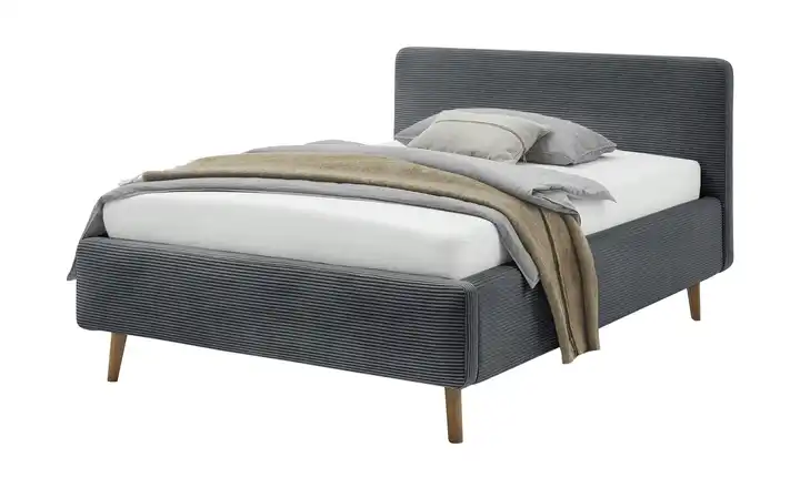 Polsterbettgestell Mattis Anthrazit Cordstoff 140 cm mit Bettkasten