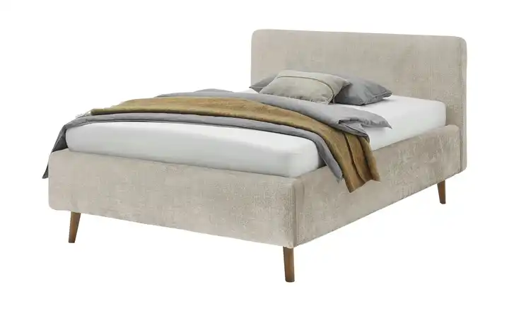 Polsterbettgestell Mattis Beige Bouclé 140 cm mit Bettkasten