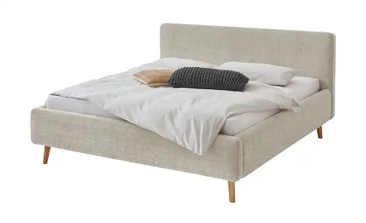 Polsterbettgestell Mattis Beige Bouclé 180 cm mit Bettkasten
