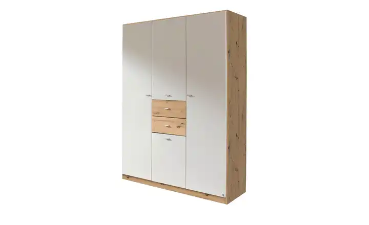 Kleiderschrank Landsberg 136 cm Weiß, Eiche Artisan (Nachbildung)