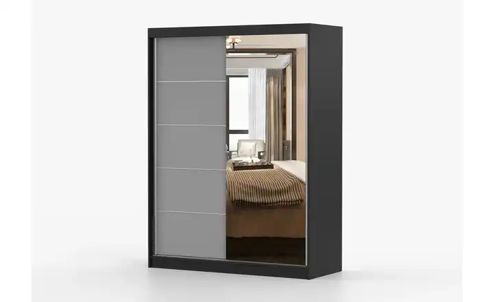 Schwebetürenschrank 2-türig Vista Schwarz, Grau