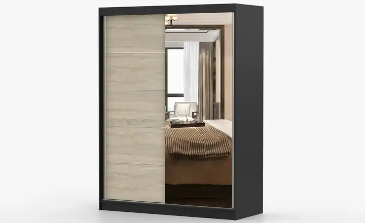 Schwebetürenschrank 2-türig Vista Schwarz, Eiche Sonoma