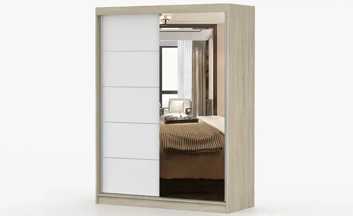Schwebetürenschrank 2-türig Vista Eiche Sonoma, Weiß