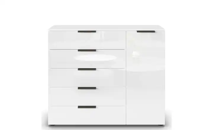 Sideboard Flipp Weiß Weiß Front: Glas, Oberboden: Dekor Graphit