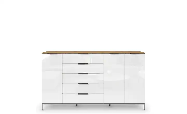 Highboard Flipp Weiß Weiß Front: Glas, Oberboden: Dekor verchromt