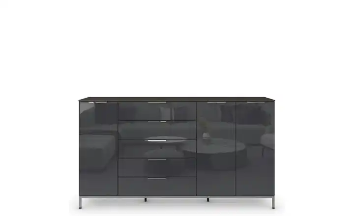 Highboard Flipp Basaltgrau Basaltgrau Front: Glas, Oberboden: Dekor verchromt