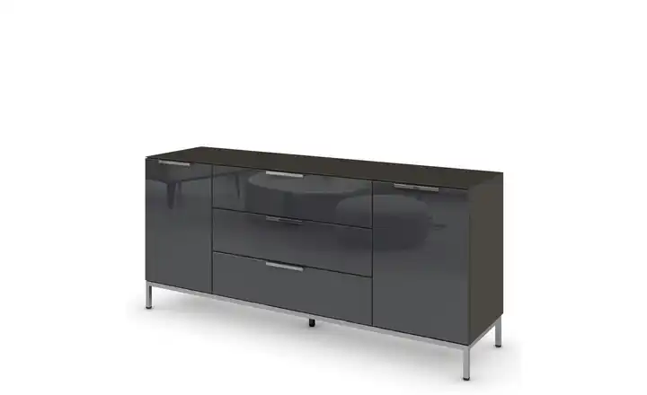 Sideboard Flipp Basaltgrau, Graphit Front: Glas, Oberboden: Glas verchromt